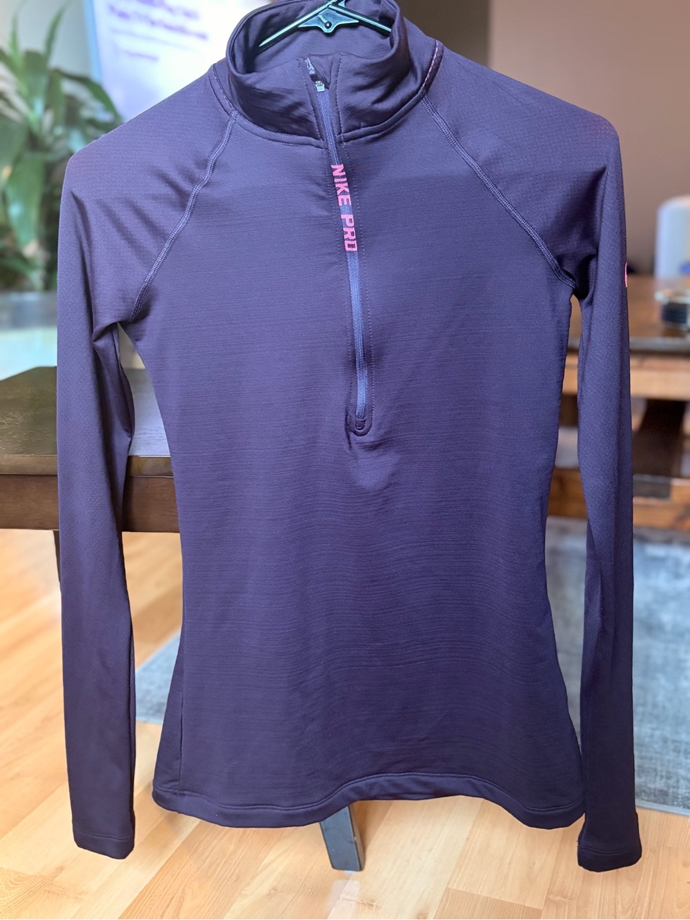 Nike Pro Dri-FIT Purple Half Zip Mock Neck Long Sleeve Athletic Top